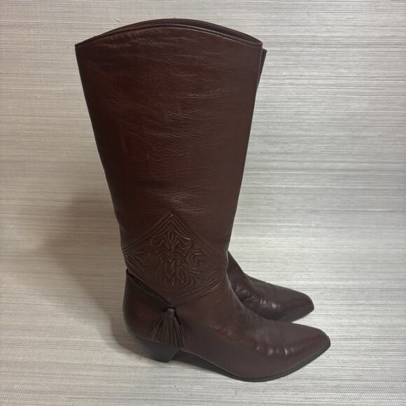Via Spiga 80's Womens Embossed Leather w/Tassel at Ankle Boots Made In Italy-7.5 - Picture 1 of 7